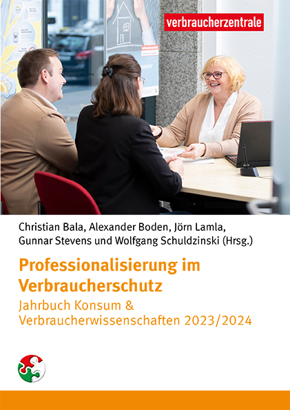 Cover Jahrbuch Konsum und Verbraucherforschung 2023/2024 mit Bild einer Beratungssituation